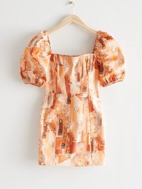 NWT & Other Stories PRINTED PUFF SLEEVE MINI DRESS in terracotta